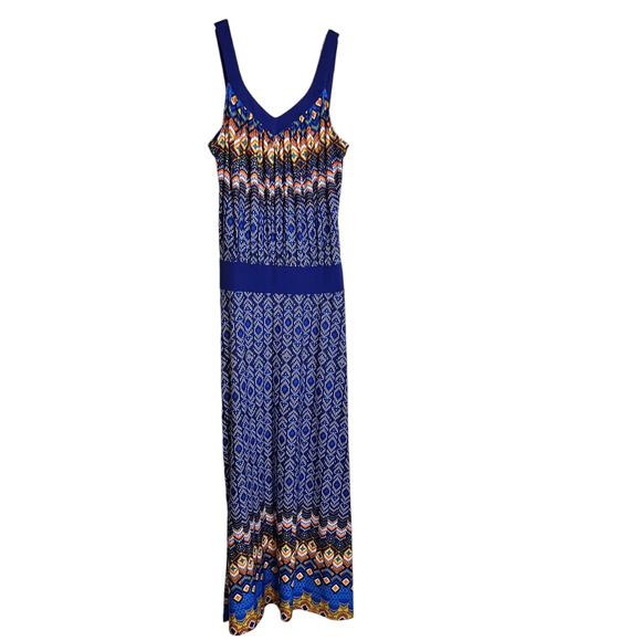 Studio JPR Womens Maxi Dress Size XL Blue Orange Mixed Print Wide Straps New - Picture 1 of 9